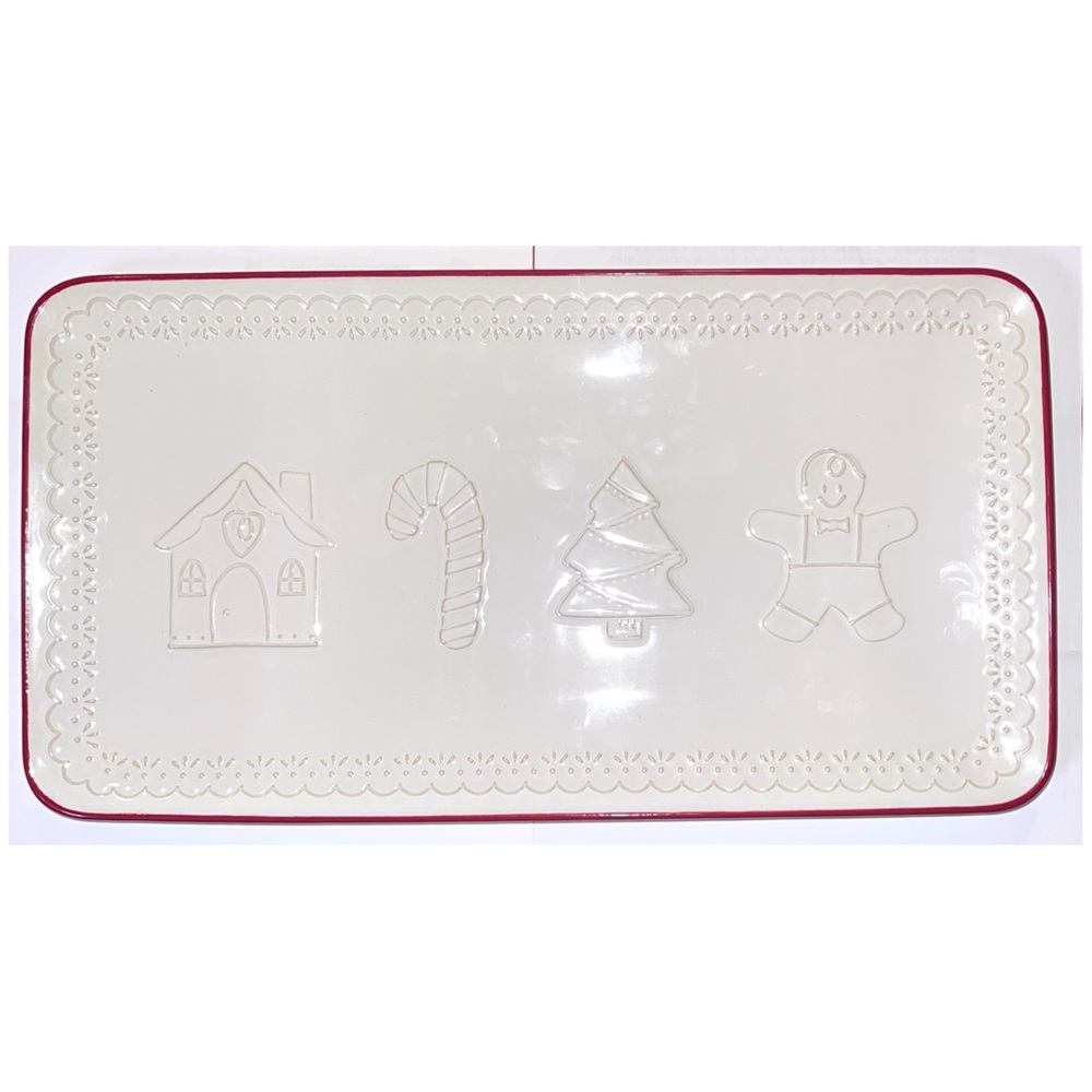 DEMDACO Ceramic Christmas Cookie Platter Tray Gingerbread Man House Candy Cane